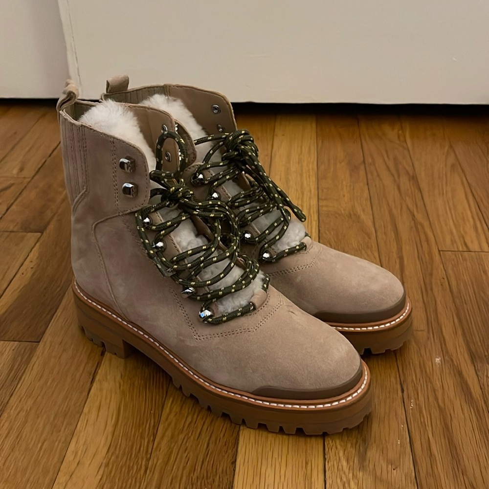 Marc Fisher Tan Ankle Boots with Green Laces